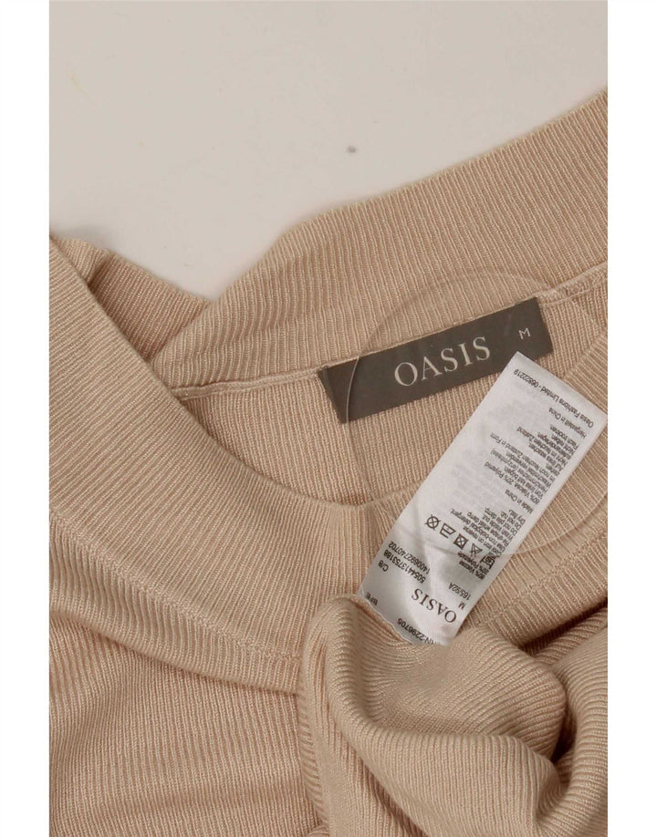 Top curto feminino Oasis manga 3/4 Reino Unido 12 viscose bege médio