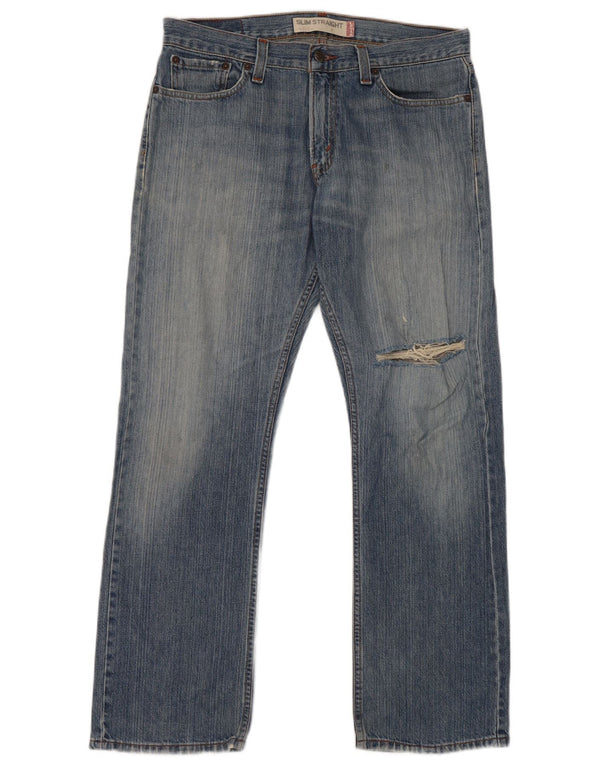 Levi's Masculino 514 Distressed Slim Straight Jeans W33 L30 Azul Algodão