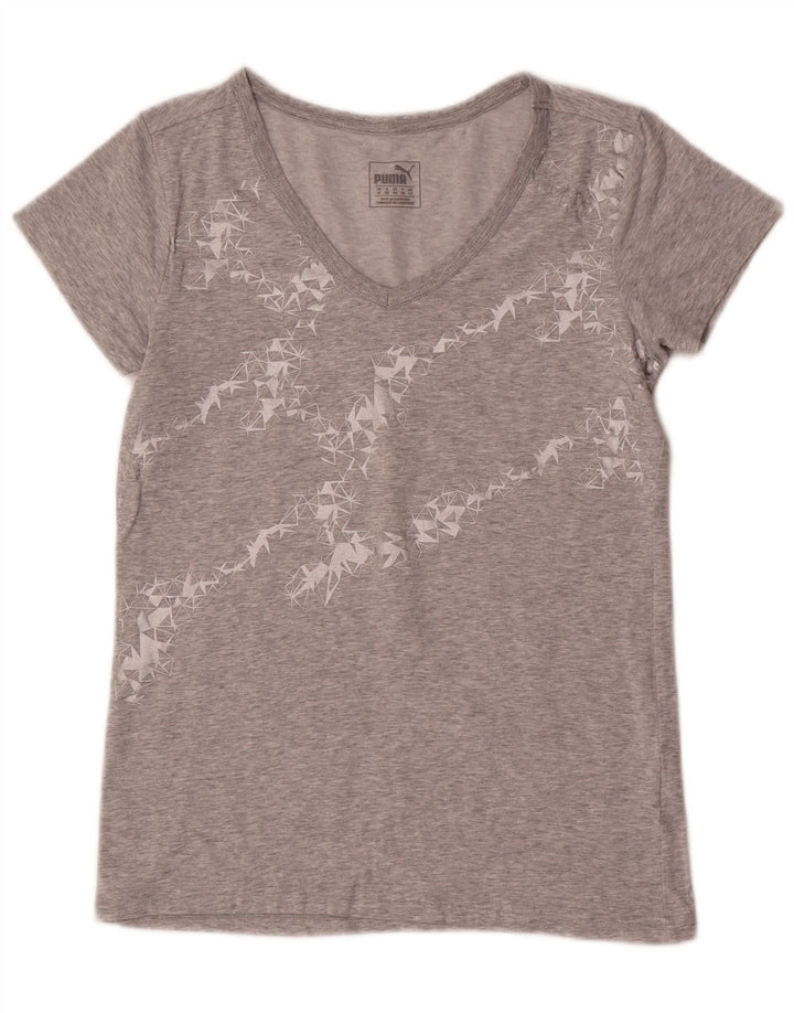 PUMA Womens T-Shirt Top UK 12 Medium Grey Geometric Cotton