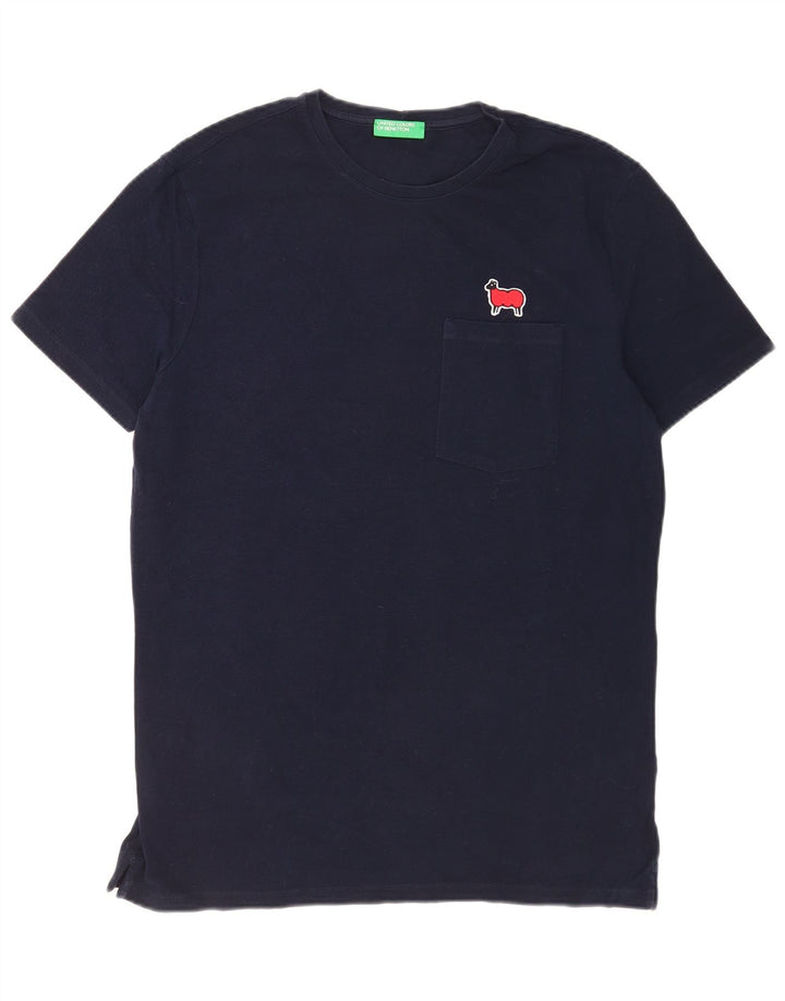 Camiseta masculina Benetton grande algodão azul marinho