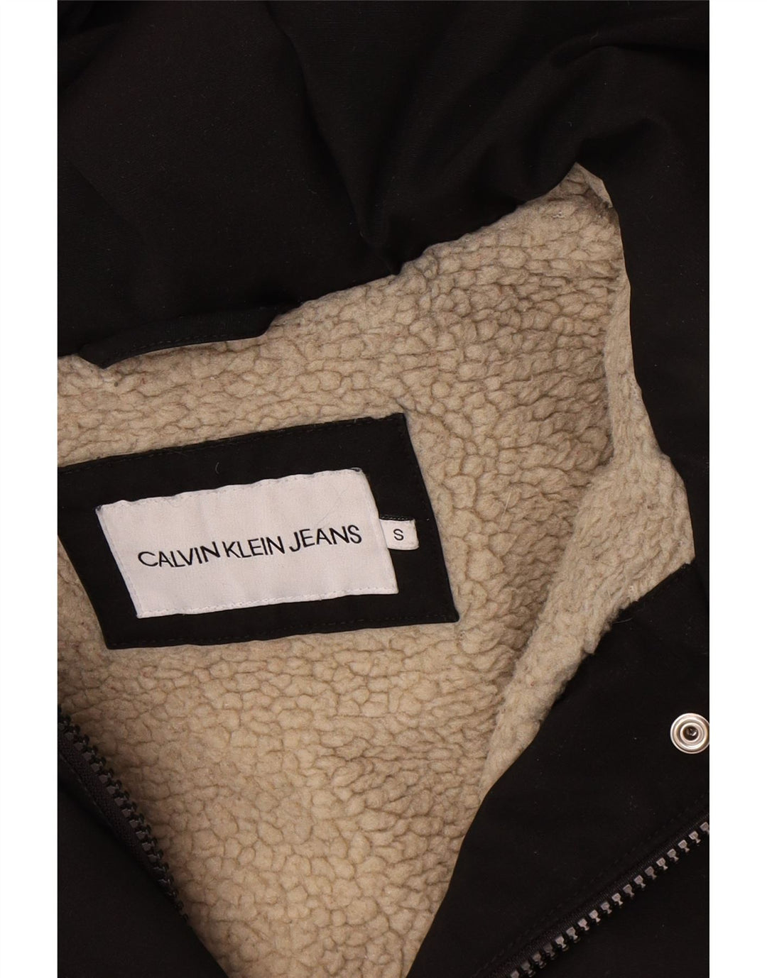 Jaqueta Calvin Klein Jeans Feminina Oversized Sherpa Parka Reino Unido 10 Pequena Preta