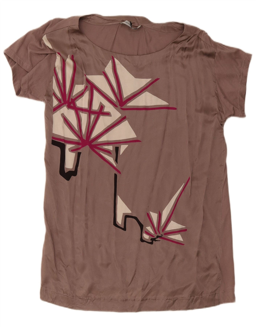 Blusa feminina French Connection Top UK 18 XL seda geométrica rosa
