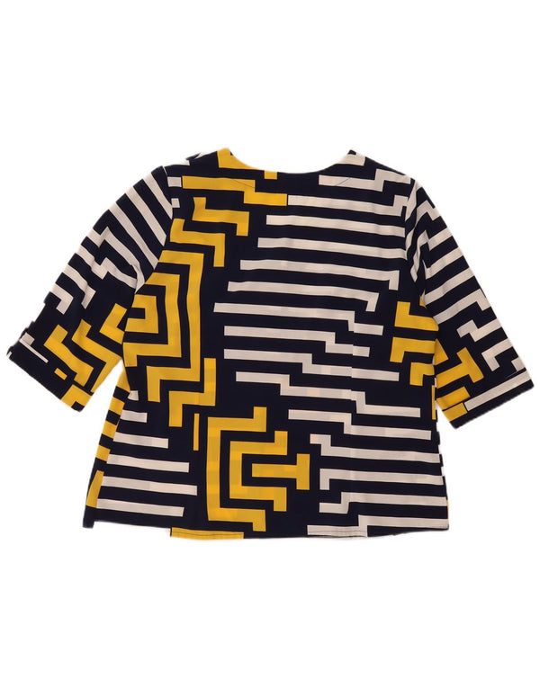 Blusa feminina vintage manga 3/4 top IT 48 XL azul marinho listrado viscose