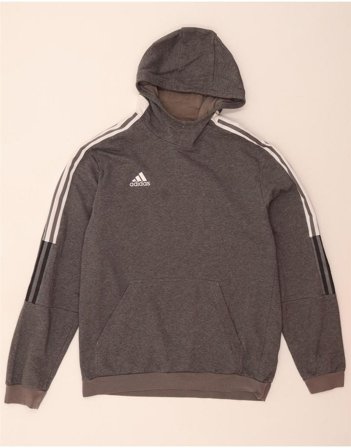 ADIDAS Mens Hoodie Jumper Grande Algodão Cinza