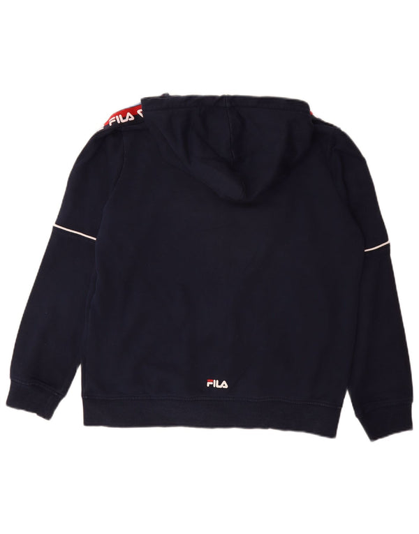 FILA Suéter masculino com capuz e zíper gráfico 15-16 anos azul marinho bloco colorido