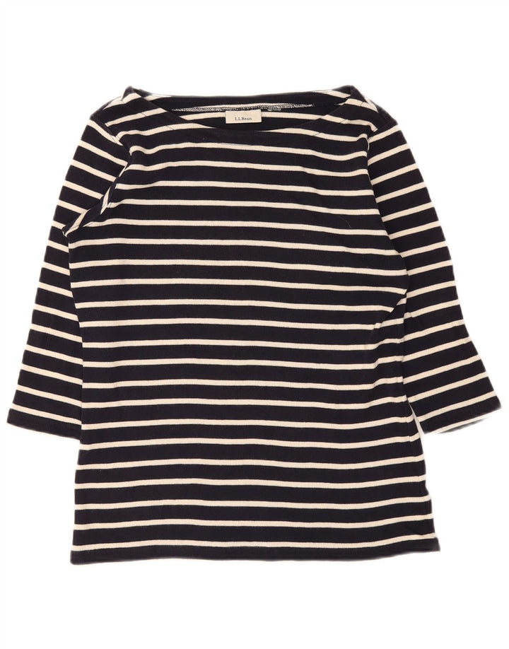 L.L.Bean Top feminino manga 3/4 Reino Unido 14 médio listrado azul marinho