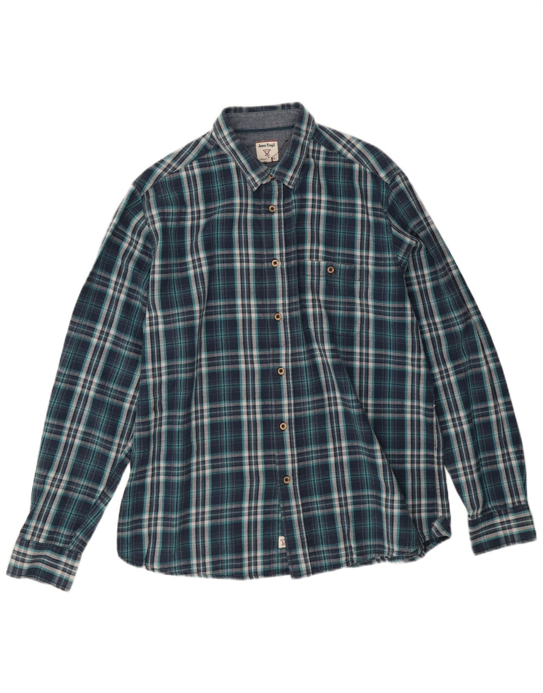 Camisa masculina de flanela James Pringle grande algodão xadrez azul marinho