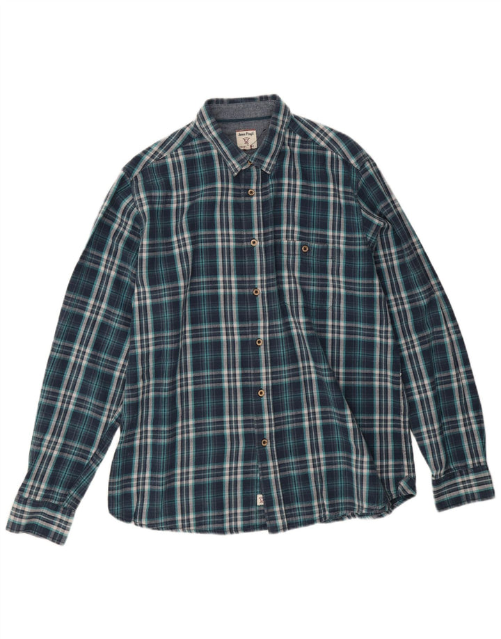 Camisa masculina de flanela James Pringle grande algodão xadrez azul marinho