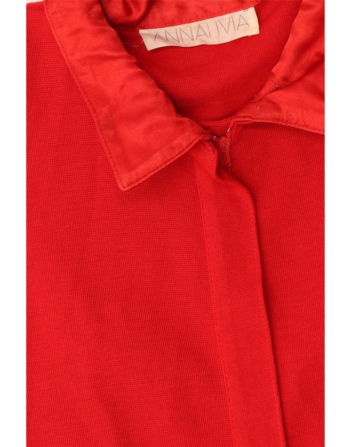 Vestido feminino vintage manga comprida com bainha UK 14 vermelho médio
