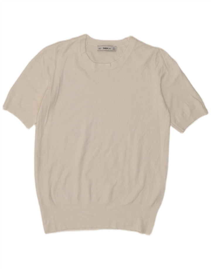 Camiseta feminina Zara Top UK 10 pequena branca