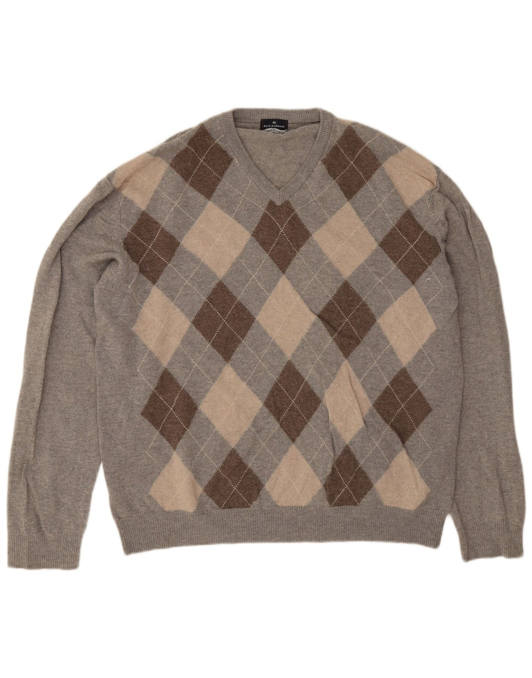 Suéter masculino Marks & Spencer com decote em V 2XL cinza Argyle/Diamante