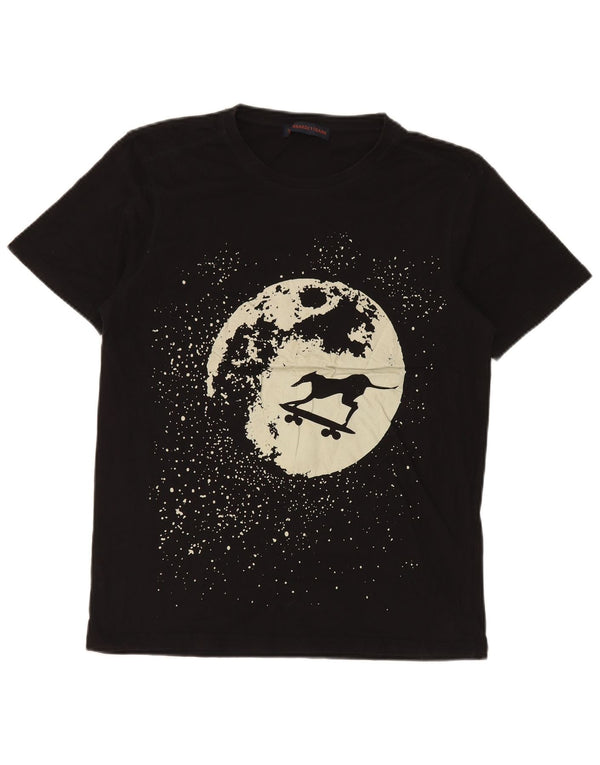 Camiseta feminina Trussardi Jeans com estampa gráfica UK 14 grande algodão preto