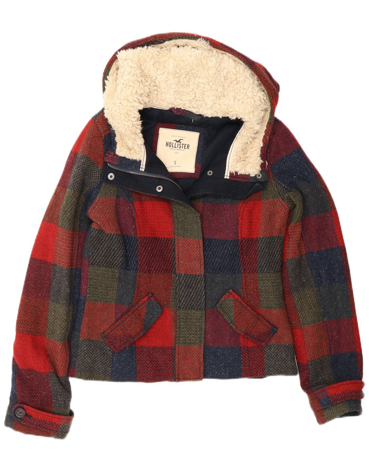 Jaqueta corta-vento feminina Hollister com capuz UK 10 pequena xadrez multicolorida