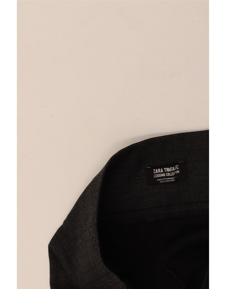 ZARA Calça feminina casual slim de cintura alta grande W30 L28 cinza xadrez