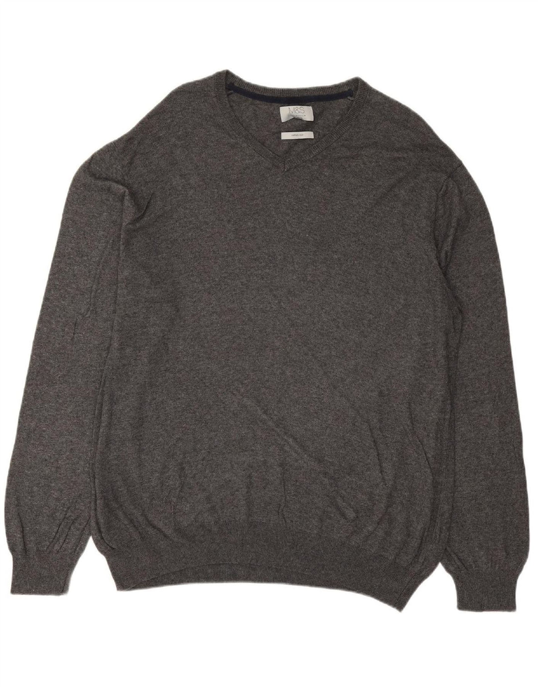Suéter masculino MARKS & SPENCER com ajuste regular e decote em V 2XL algodão cinza