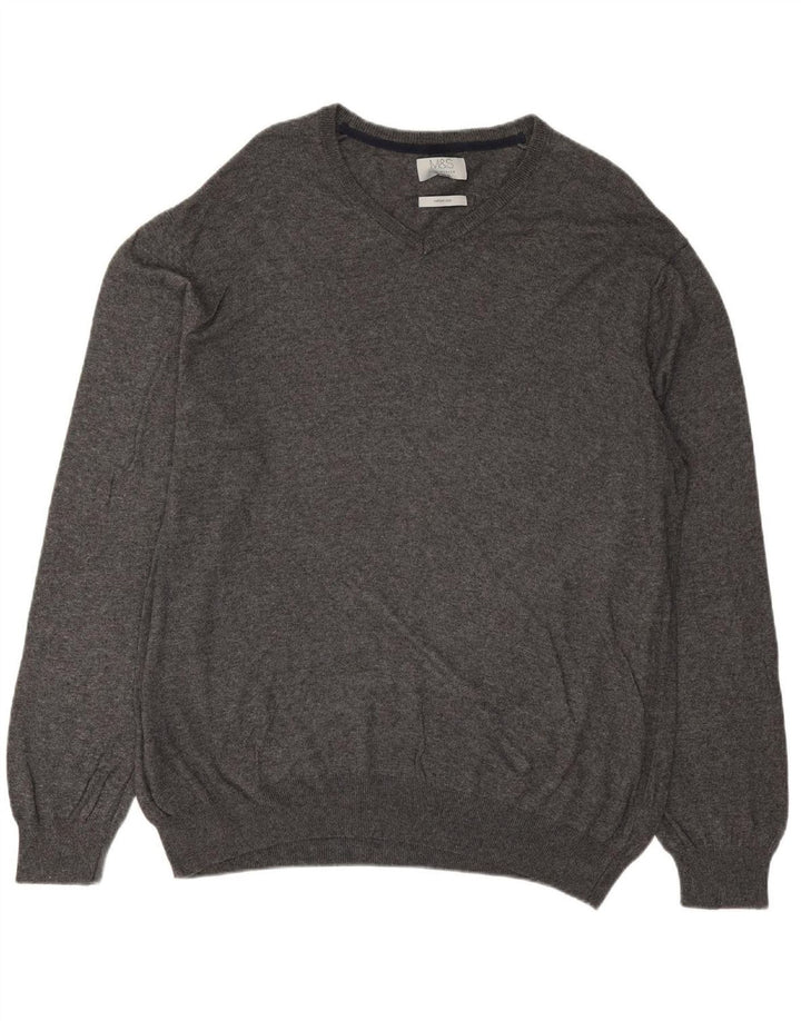 Suéter masculino MARKS & SPENCER com ajuste regular e decote em V 2XL algodão cinza
