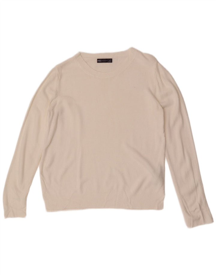 Suéter feminino Marks & Spencer com gola canoa Reino Unido 14 acrílico branco médio
