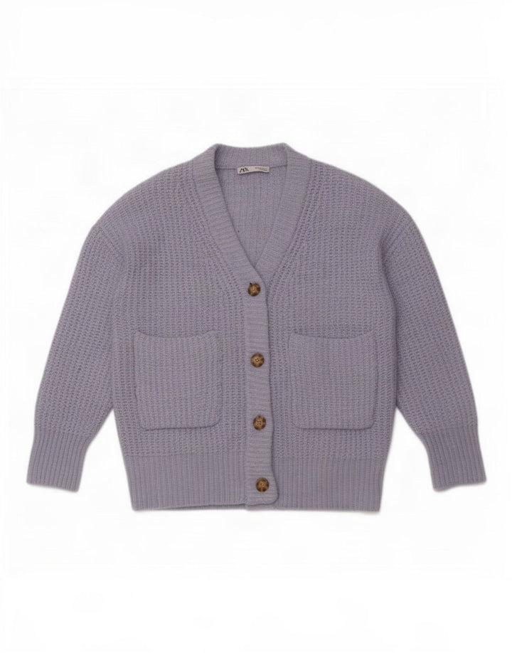 Zara Suéter Cardigan Oversized Feminino Reino Unido 14 Poliéster Azul Médio