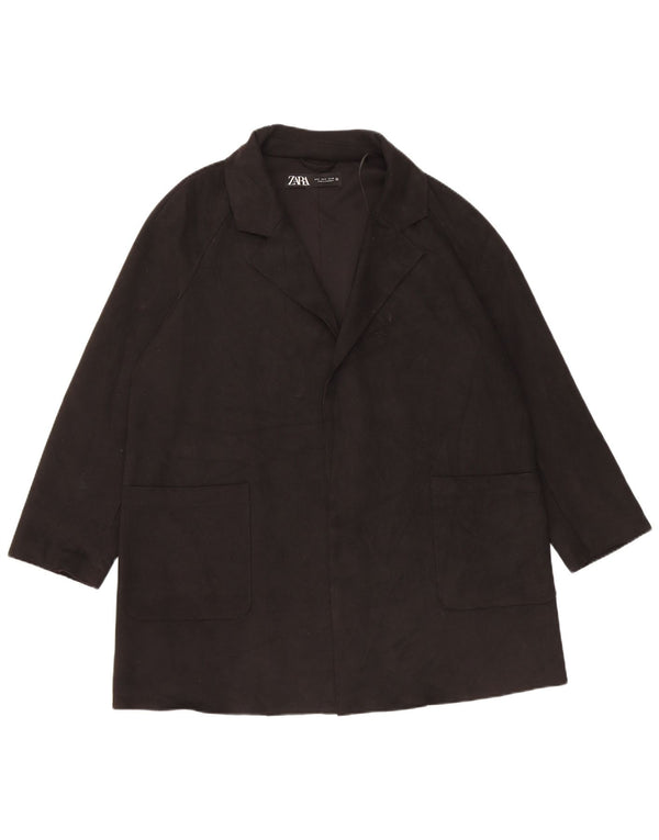 Sobretudo aberto oversized feminino Zara UK 10 pequeno preto poliéster clássico