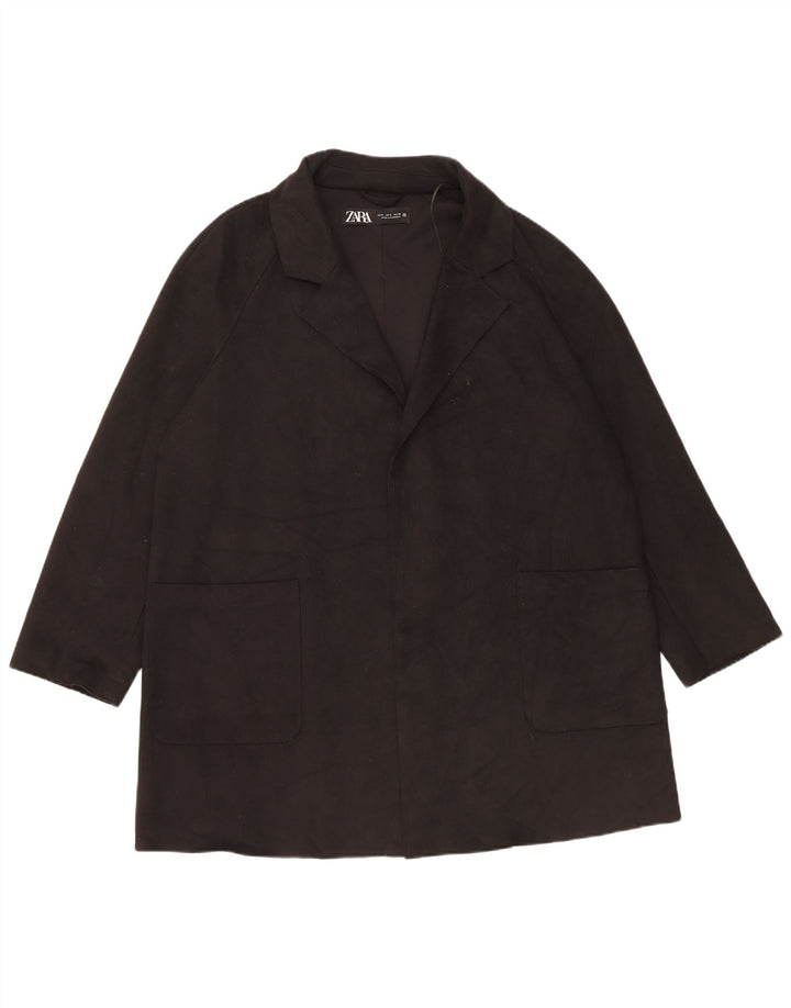 Sobretudo aberto oversized feminino Zara UK 10 pequeno preto poliéster clássico