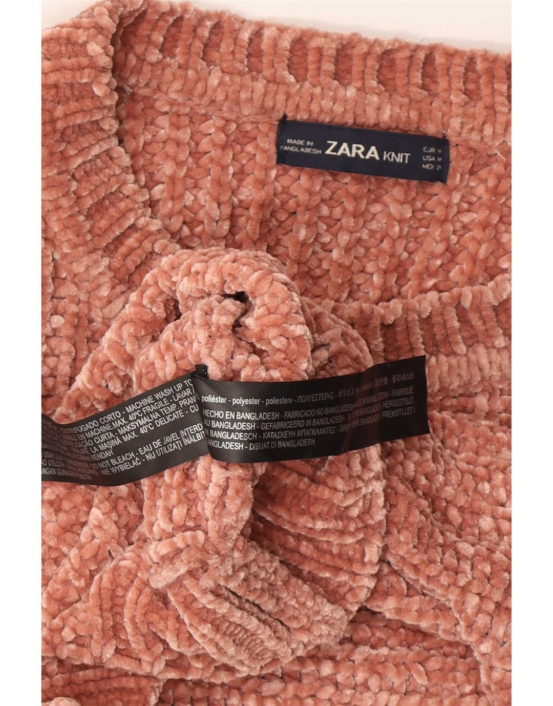 Suéter feminino Zara com gola canoa UK 14 poliéster marrom médio