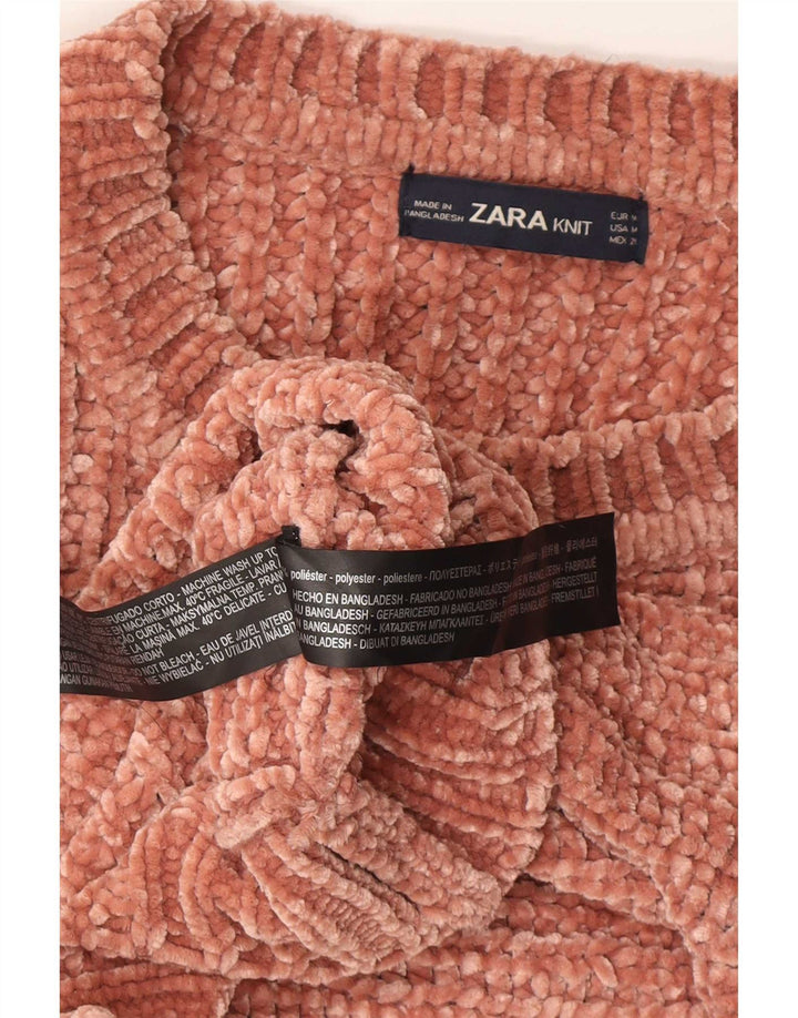 Suéter feminino Zara com gola canoa UK 14 poliéster marrom médio