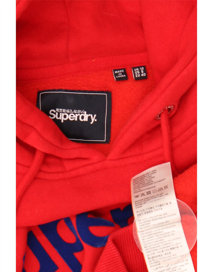 Jumper feminino com capuz gráfico SUPERDRY Reino Unido 12 algodão vermelho médio