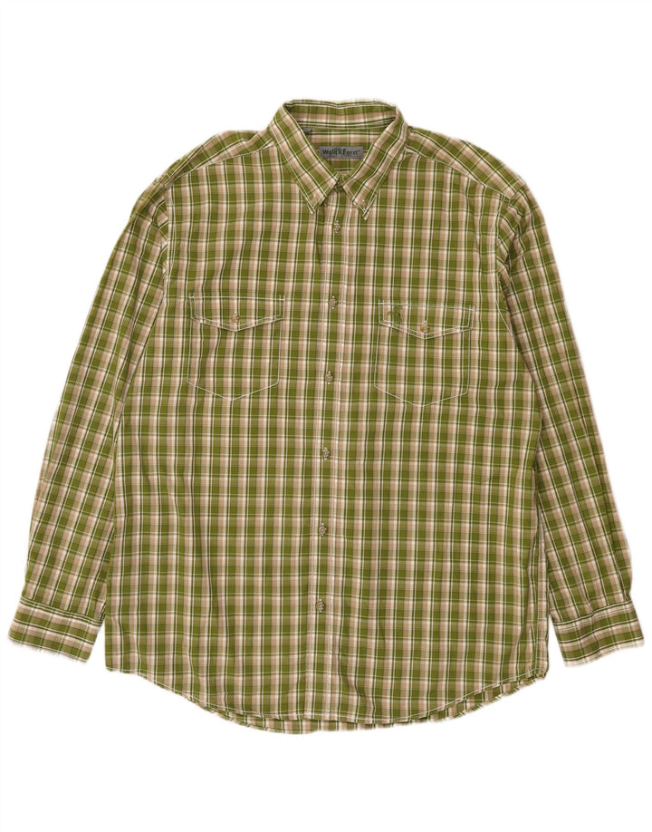 Camisa masculina de flanela Wald & Forst tamanho 43/44 XL caqui xadrez algodão
