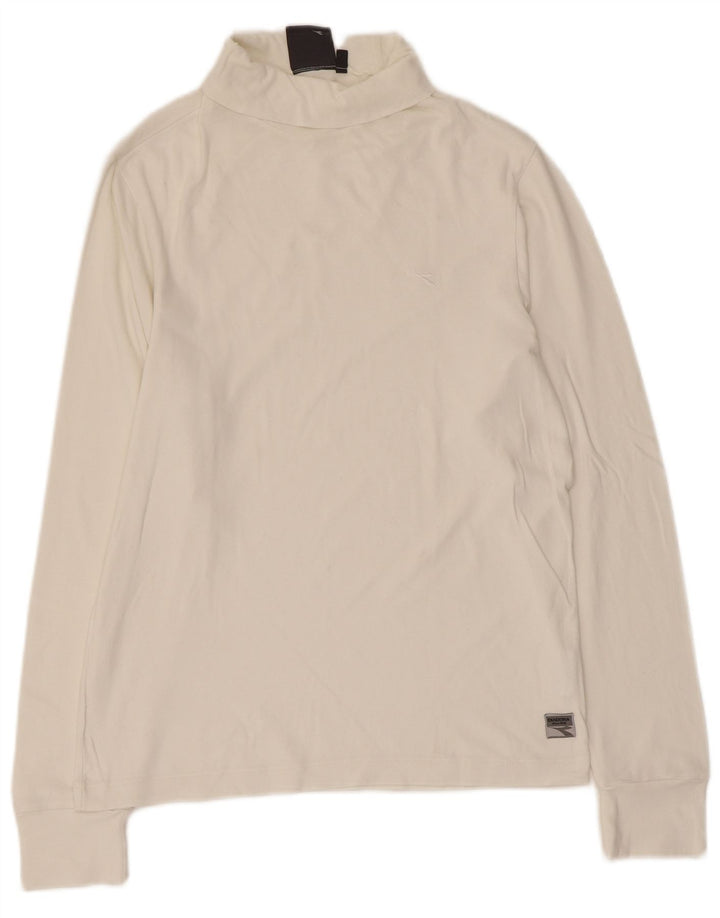 Diadora Mens Top Manga Longa Pequeno Algodão Branco