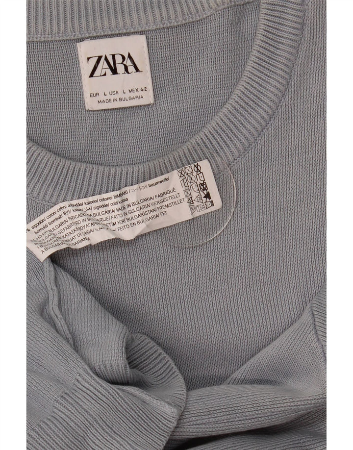 Suéter masculino Zara com gola redonda, grande algodão cinza