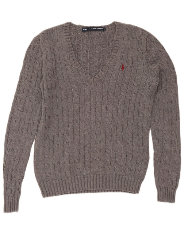 Ralph Lauren Womens V-Neck Jumper Sweater UK 10 Small Grey Cotton