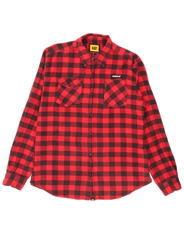 Camisa masculina de flanela Caterpillar XL algodão vermelho guingão