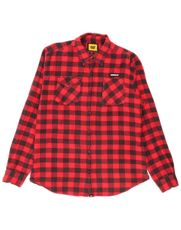 Camisa masculina de flanela Caterpillar XL algodão vermelho guingão