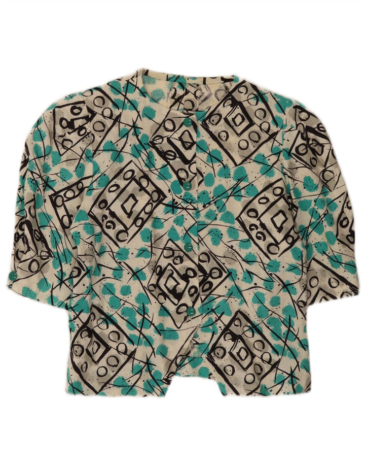 Blusa feminina vintage cropped UK 12 média multicolorida geométrica
