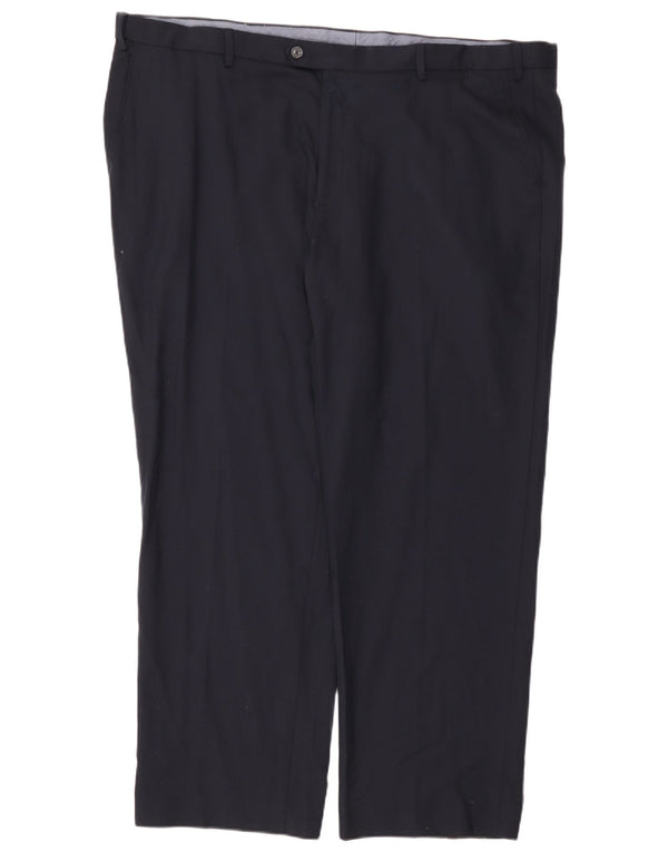 Calça masculina de ajuste regular Marks & Spencer W46 L31 azul marinho poliéster