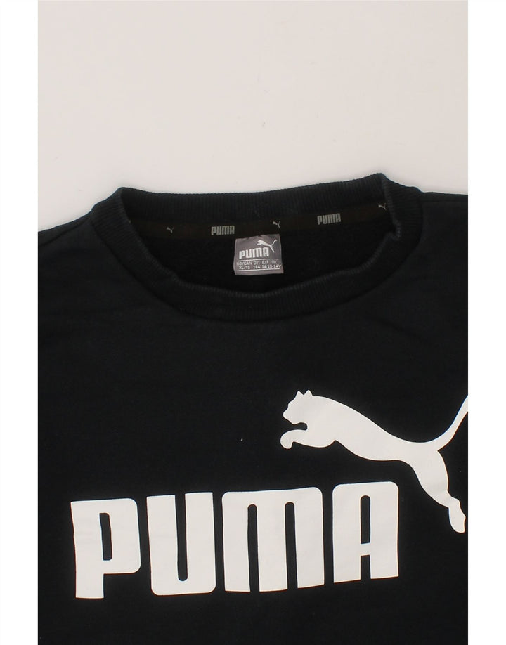 PUMA Girls Graphic Sweatshirt Jumper 13-14 Years Black Cotton Vintage Puma and Second-Hand Puma from Messina Hembry 