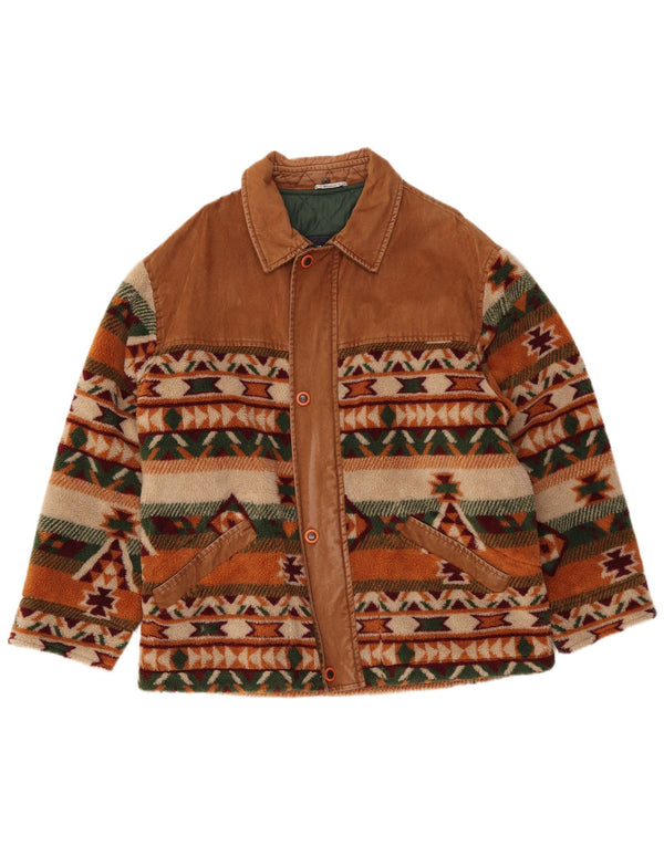 Jaqueta de lã masculina WAMPUM UK 40 grande marrom geométrico