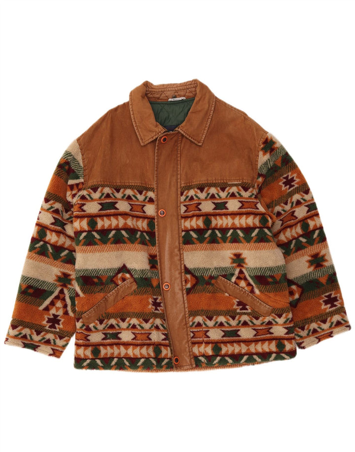 Jaqueta de lã masculina WAMPUM UK 40 grande marrom geométrico