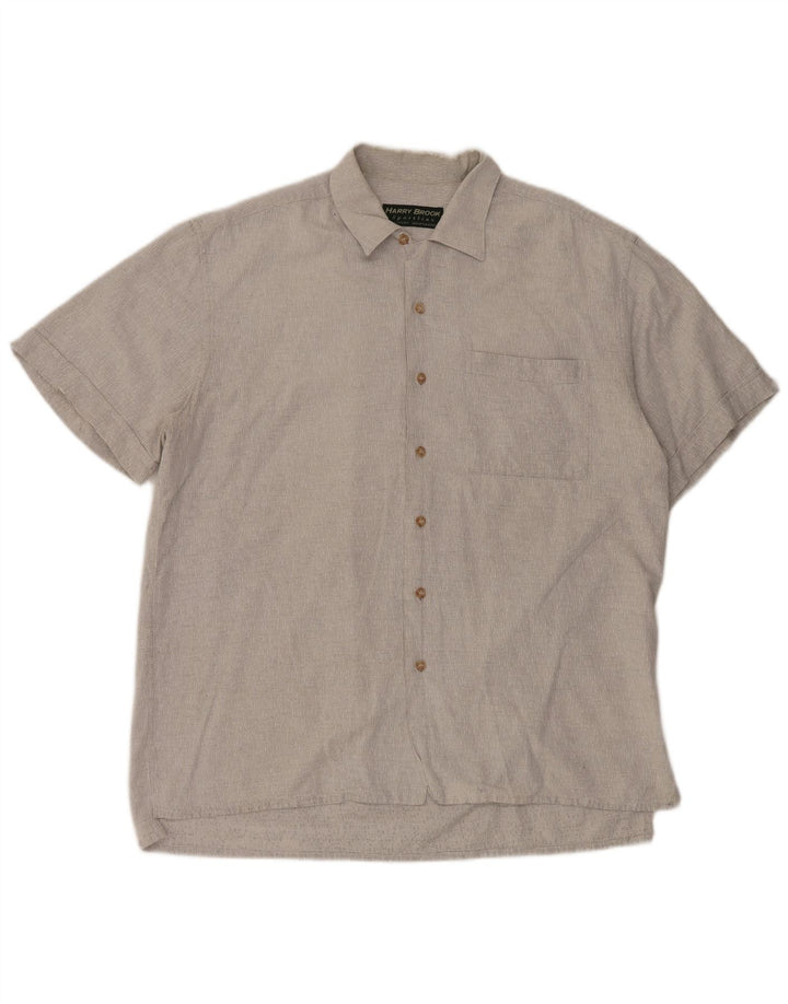 Camisa masculina vintage de manga curta grande algodão cinza