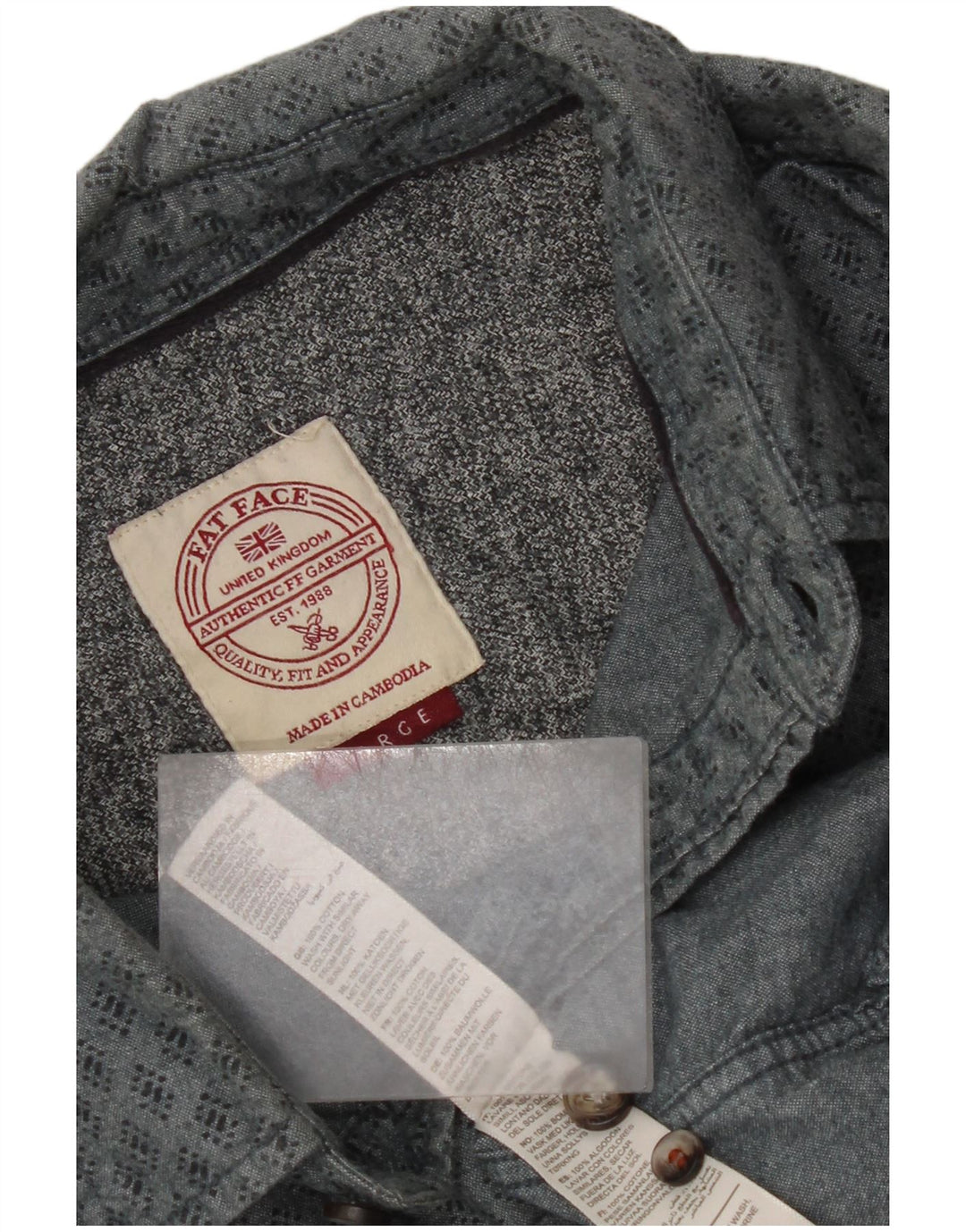 Camisa masculina Fat Face grande algodão geométrico cinza
