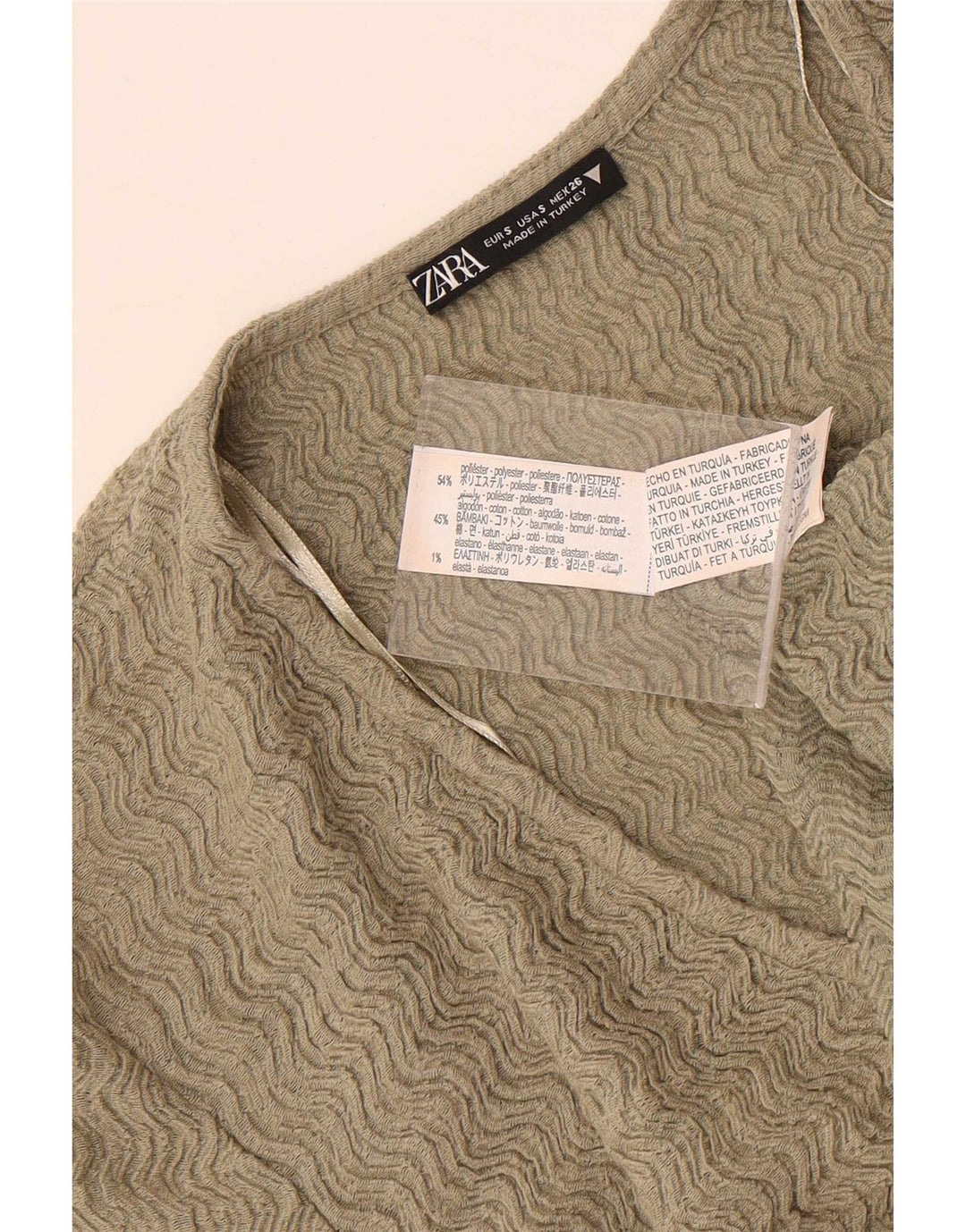 Zara Womens Short Sleeve Crop Top UK 8 Small Khaki Poliéster