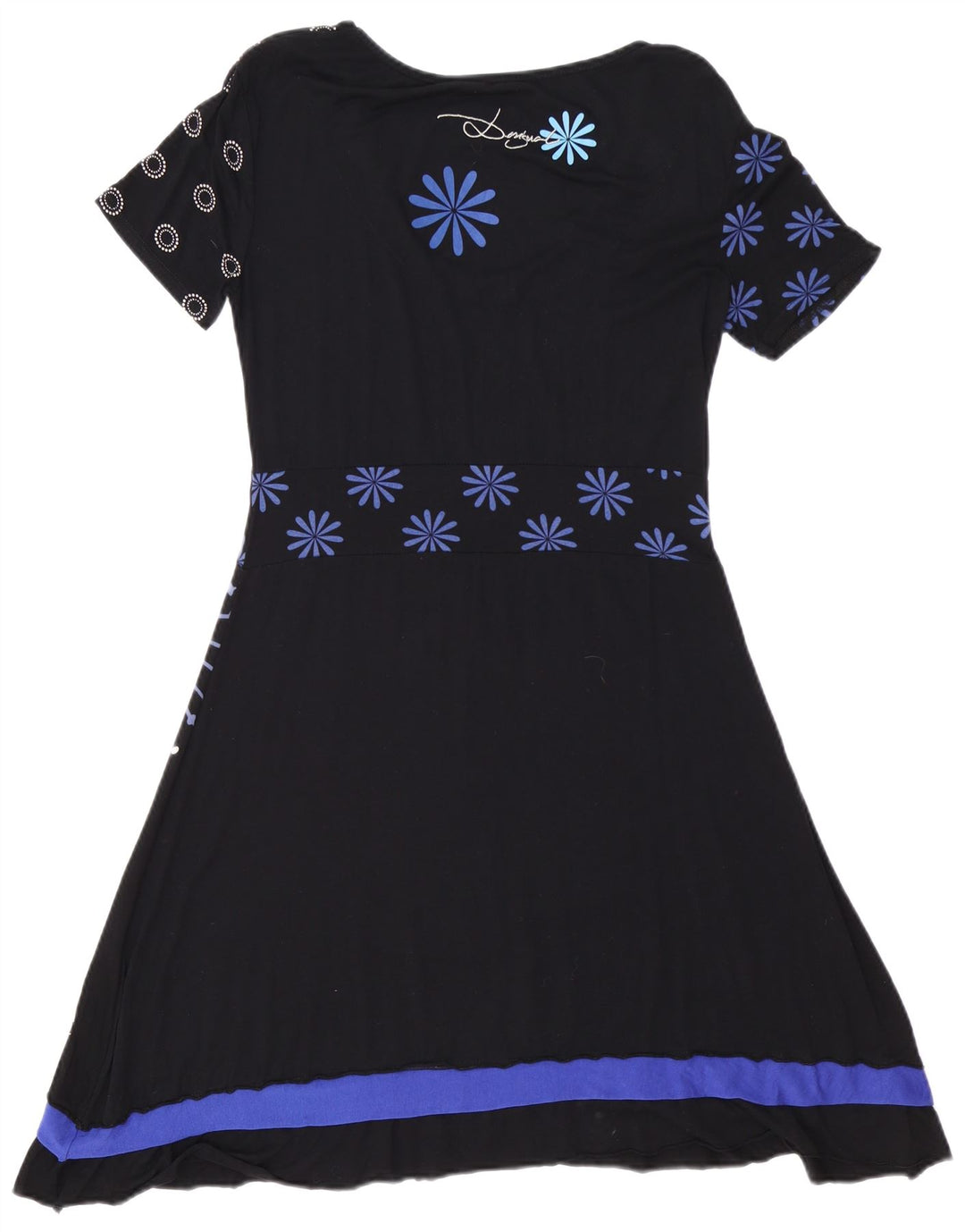DESIGUAL Vestido feminino evasê UK 18 XL preto floral viscose