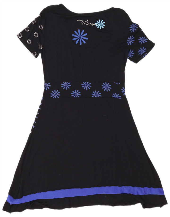DESIGUAL Vestido feminino evasê UK 18 XL preto floral viscose