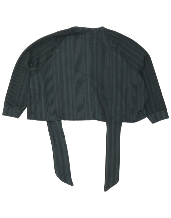Blusa feminina Zara com manga 3/4 e gravata frontal Reino Unido 14 listrado verde médio