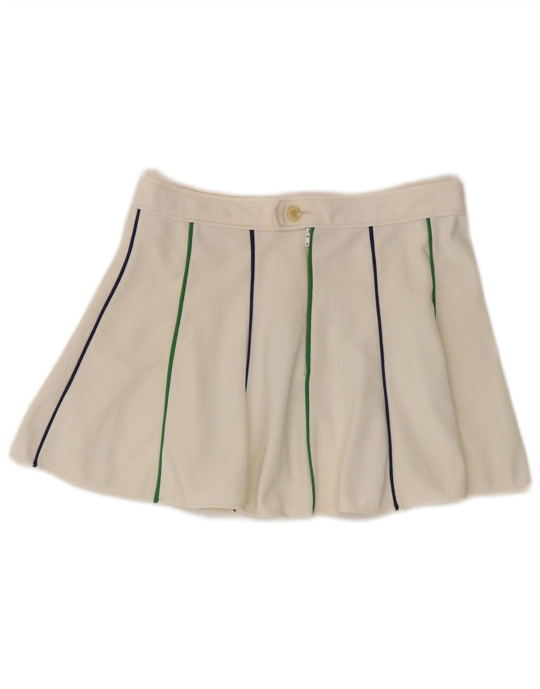 Saia de tênis feminina vintage UK 12 listrada branca média