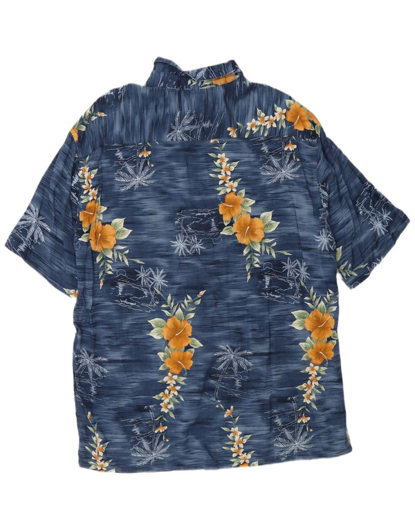 Camisa masculina de manga curta Pierre Cardin grande rayon floral azul marinho