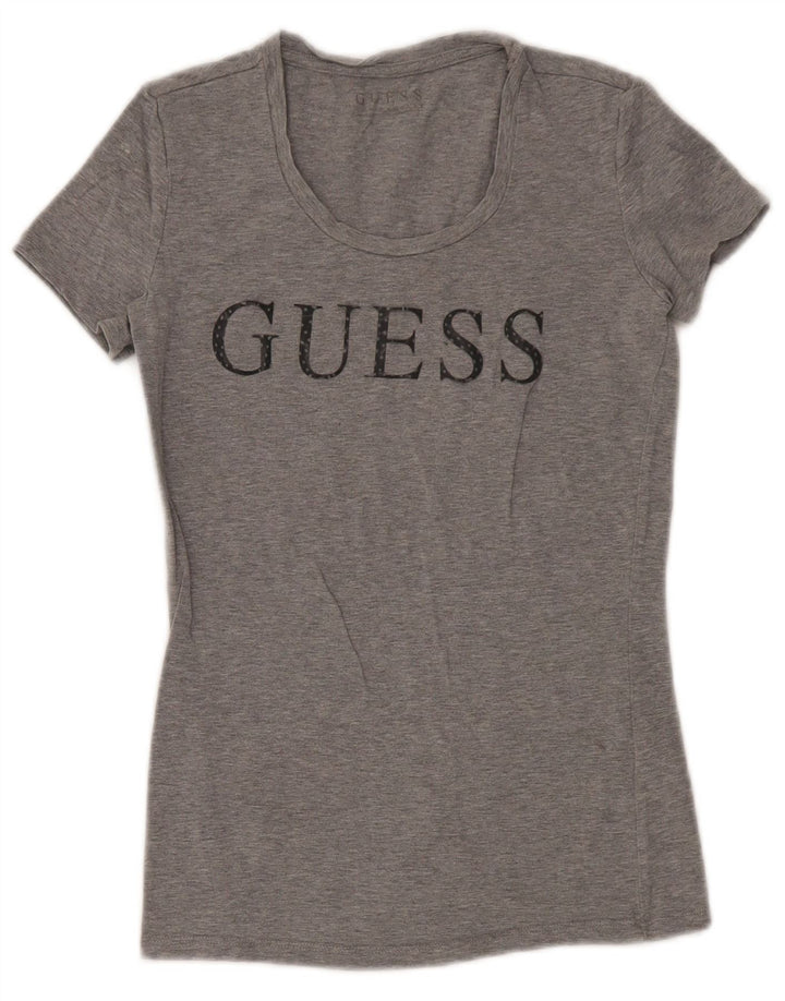 Camiseta feminina Guess com estampa gráfica UK 8 pequena cinza