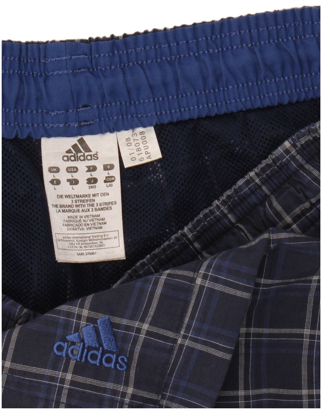 Shorts de natação masculinos Adidas grande poliéster xadrez azul