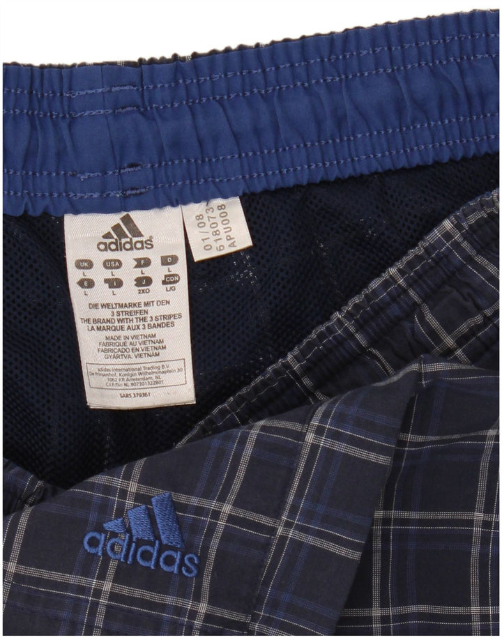 Shorts de natação masculinos Adidas grande poliéster xadrez azul