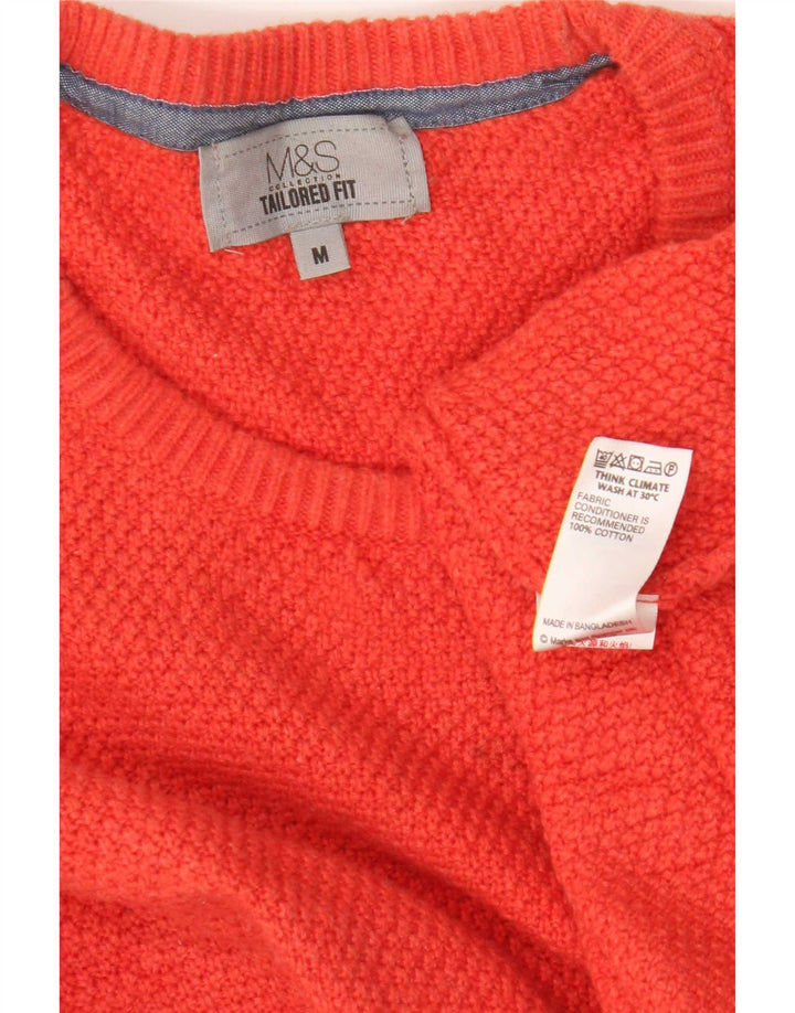 Suéter masculino Marks & Spencer com ajuste personalizado e gola redonda, vermelho médio